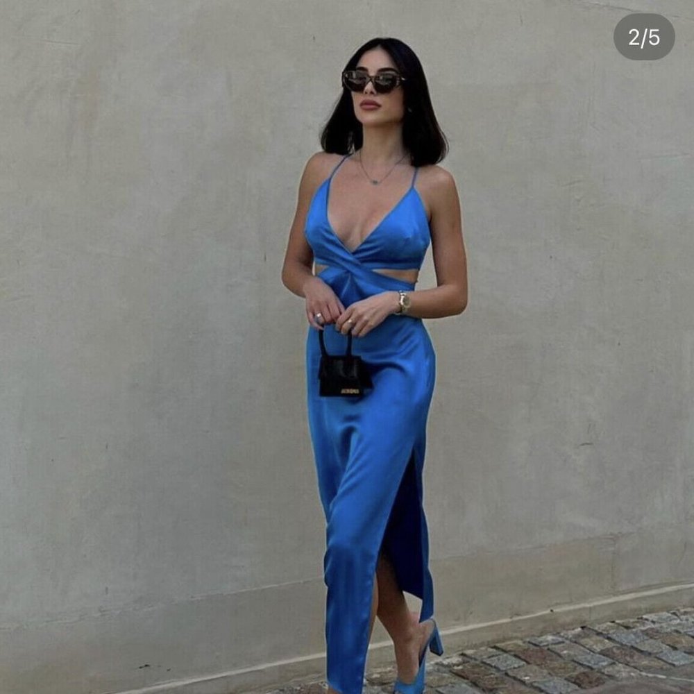 Zara | Dresses | Blue Cutout Satin Dress NEW